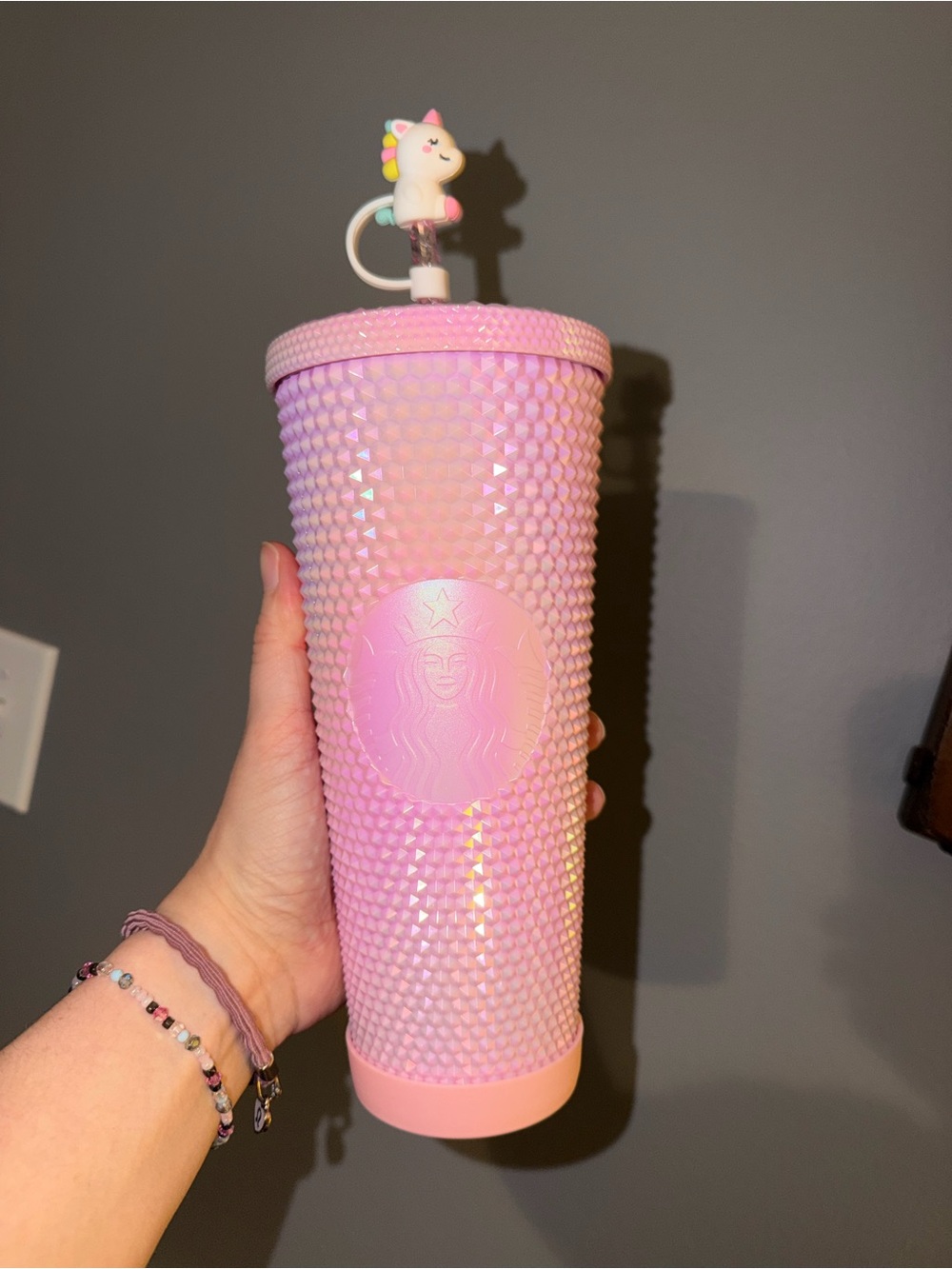 Starbucks Pink Studded Cold Cup Tumbler with Unicorn Topper